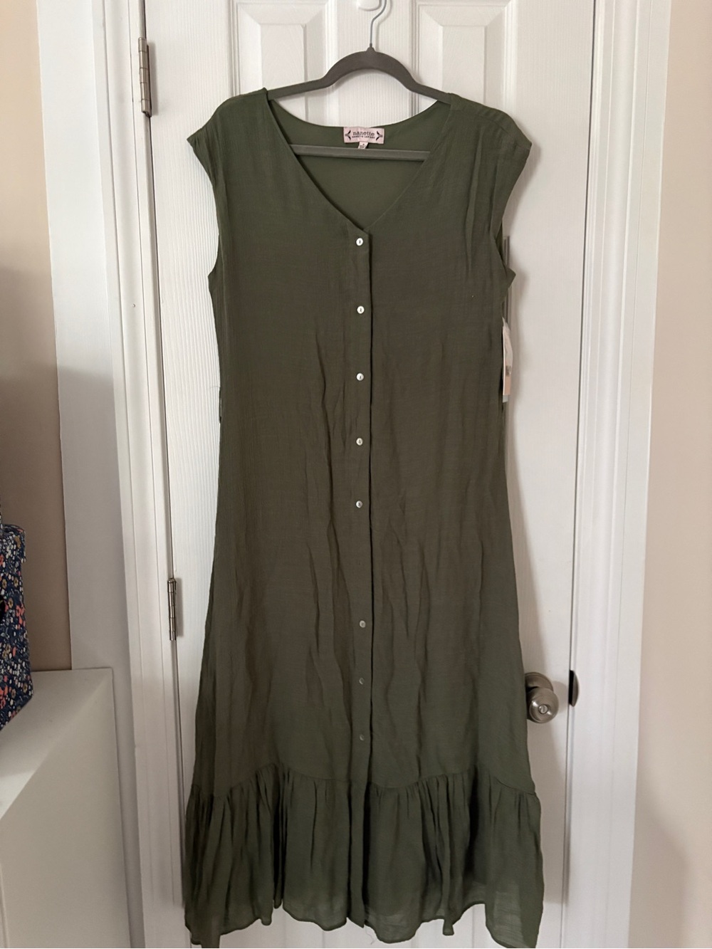 NWT Nanette Lepore Dress SIZE 8 Maxi Sage Green Boho Flowy Lined Shortsleeves